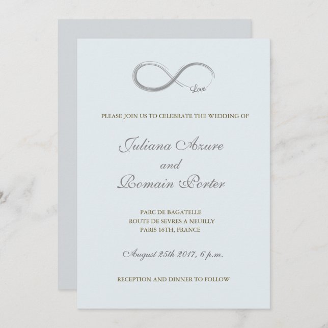 Infinity sign baby blue grey minimalist Wedding Invitation (Front/Back)