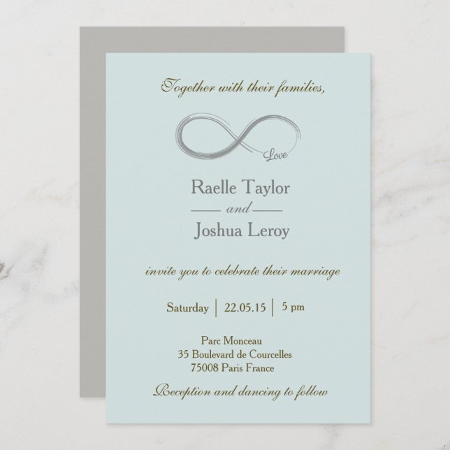 Infinity sign baby blue grey wedding invitation (Front/Back)