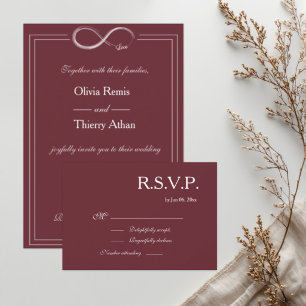 Infinity Sign Burgundy Blush Elegant Wedding RSVP Invitation