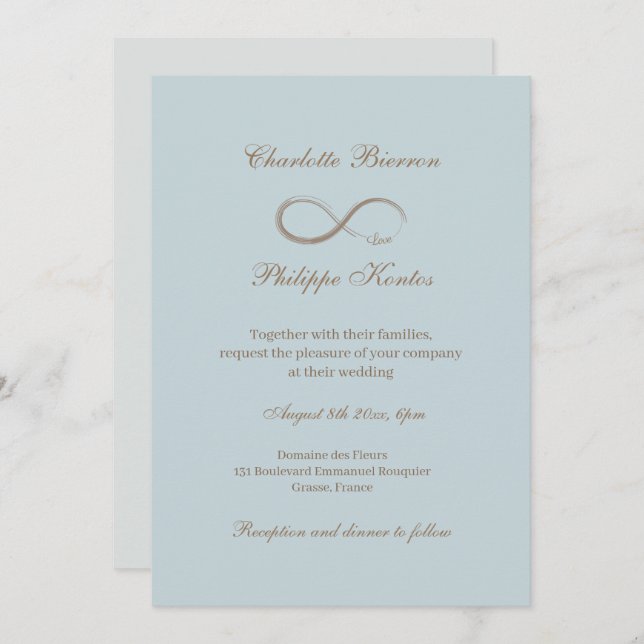 Infinity Sign Dusty Blue Grey Gold Elegant Wedding Invitation (Front/Back)