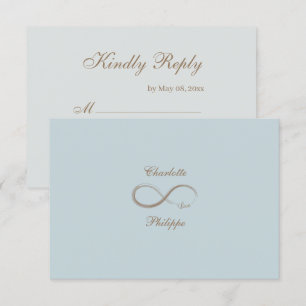Infinity Sign Dusty Blue Grey Gold Wedding RSVP Invitation