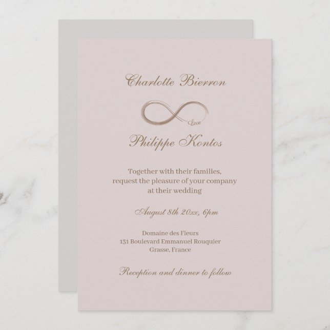 Infinity Sign Dusty Pink Grey Gold Elegant Wedding Invitation (Front/Back)