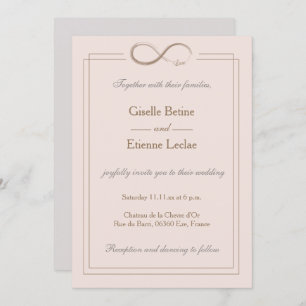 Infinity Sign Elegant Blush Pink Grey Gold Wedding Invitation