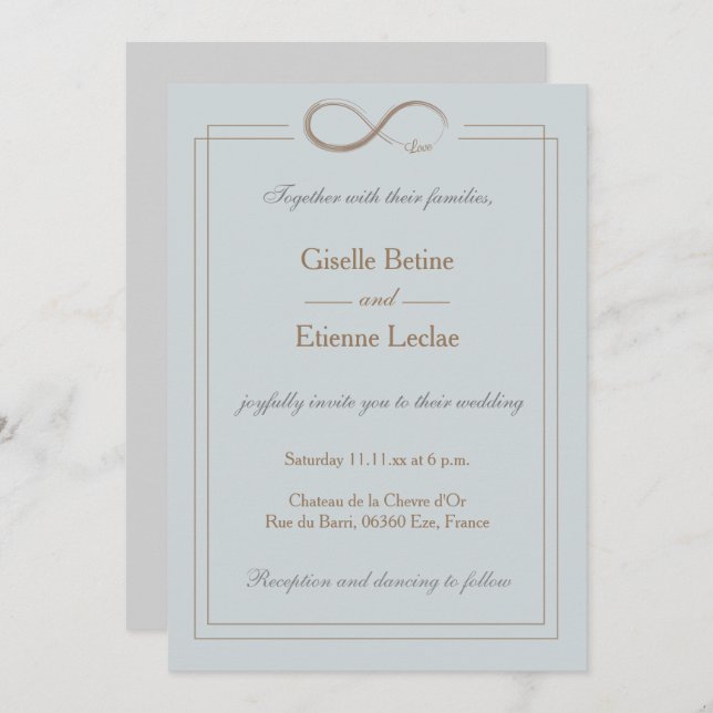 Infinity Sign Gold Blue Grey Geometric Wedding Invitation (Front/Back)