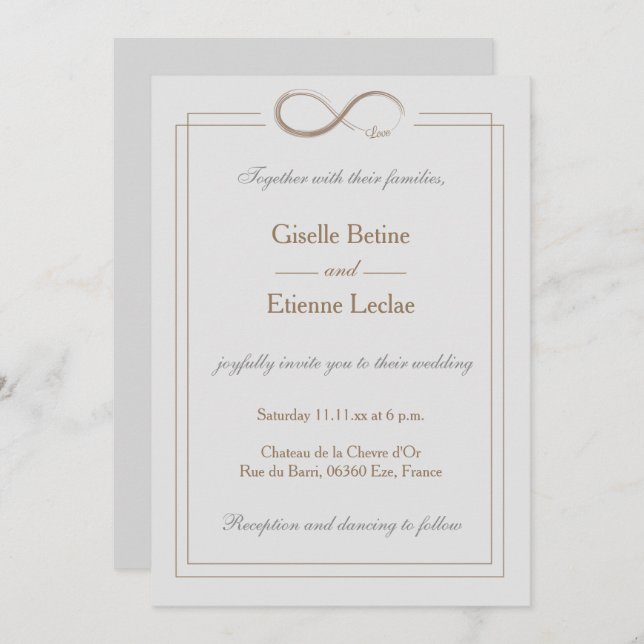 Infinity Sign Gold Light Grey Geometric Wedding Invitation (Front/Back)