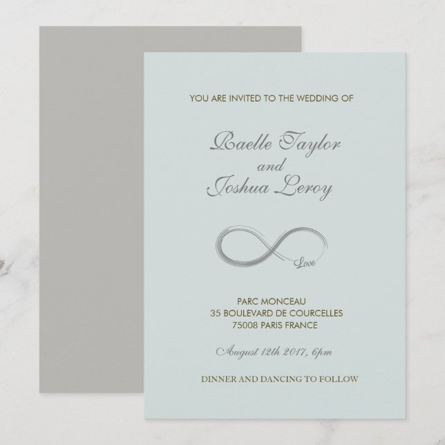 Infinity sign pale blue grey minimalist Wedding Invitation (Front/Back)