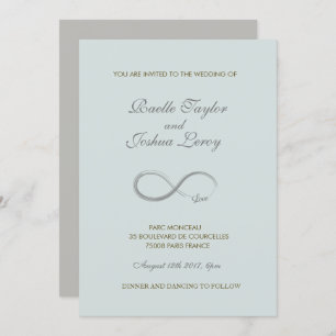 Infinity sign pale blue grey minimalist Wedding Invitation