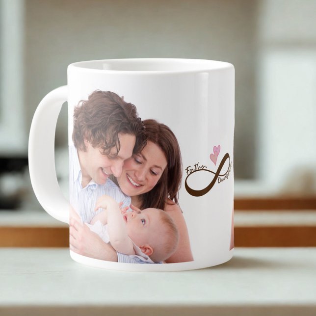Infinity Sign Pink Hearts Custom Dad Baby Girl Pic Large Coffee Mug (Creator Uploaded)