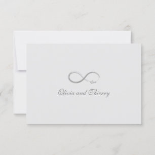 Infinity sign pure white gold grey wedding RSVP Invitation