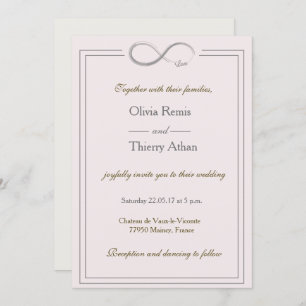 Infinity sign unique blush pink gold grey wedding invitation