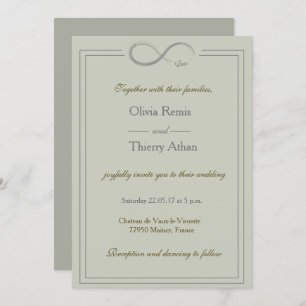 Infinity sign unique olive green gold grey wedding invitation