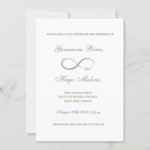 Infinity sign white grey gold elegant wedding invitation