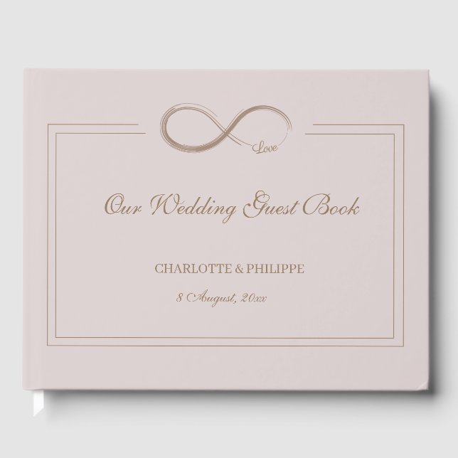 Infinity Symbol Dusty Pink Grey Gold Wedding Guest Book (Front)