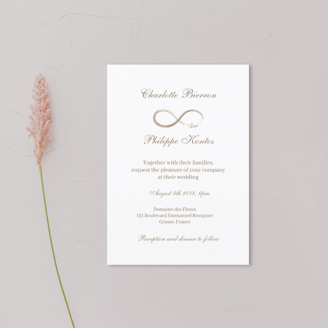 Infinity symbol Elegant Gold White Grey Wedding Invitation (Creator Uploaded)