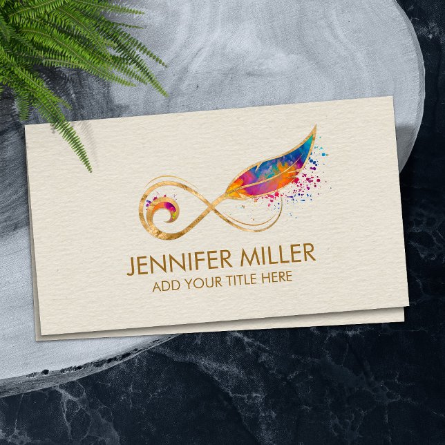Infinity Symbol Feather - Colour splatter Business Card (Creator Uploaded)