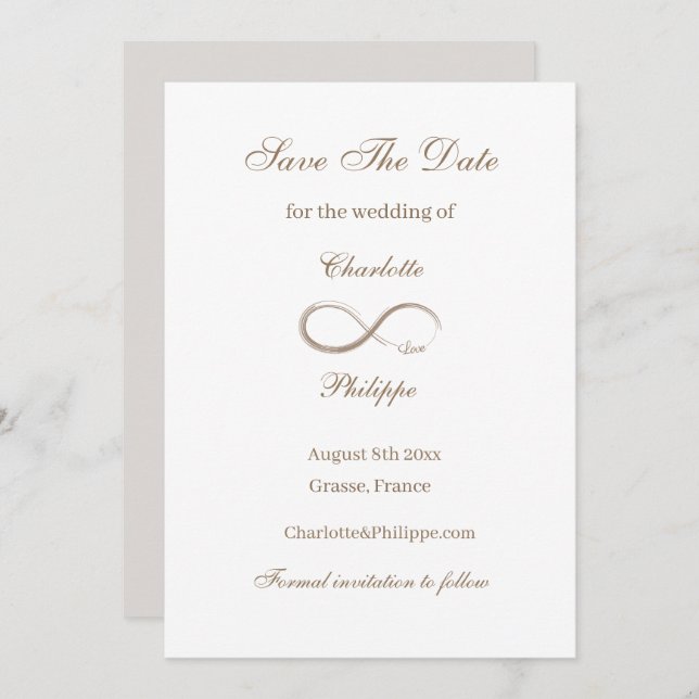 Infinity Symbol Gold White Save The Date Wedding Invitation (Front/Back)