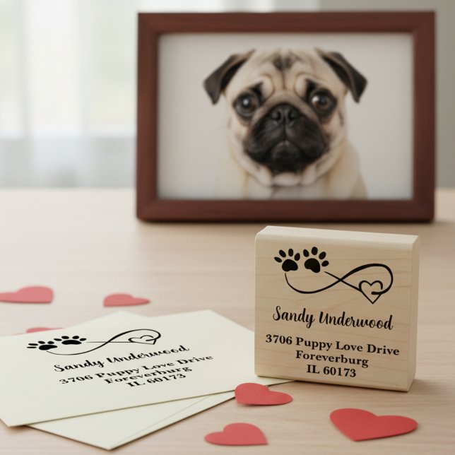 Infinity Symbol Heart & Paws Return Address Stamp (Infinity paws and heart return address stamp -timeless way to send love from you and your pets 🐾❤️)