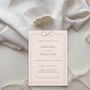 Infinity Symbol Monogram Blush Pink Grey Wedding Invitation
