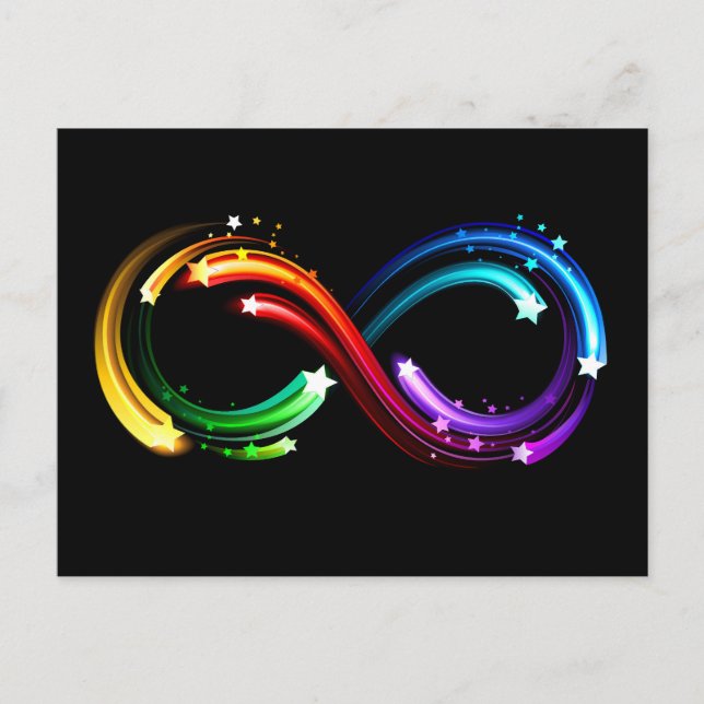 Infinity symbol of rainbow comets announcement postcard (Front)
