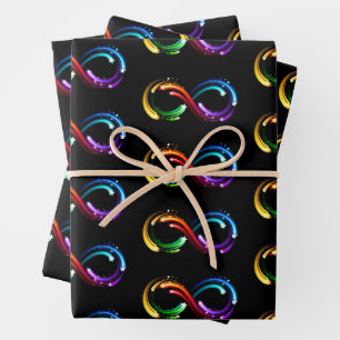 Infinity symbol of rainbow comets wrapping paper sheet