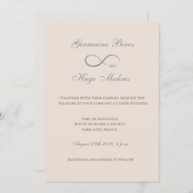 Infinity symbol taupe grey gold elegant wedding invitation (Front/Back)