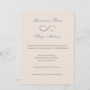 Infinity symbol taupe grey gold elegant wedding invitation