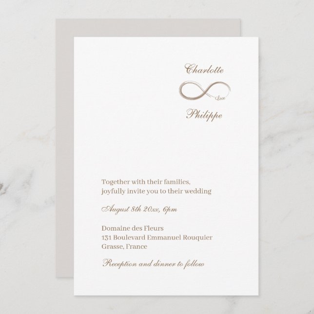 Infinity Symbol White Grey Gold Elegant Wedding Invitation (Front/Back)