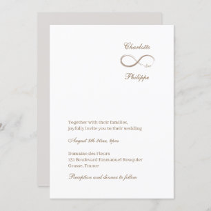Infinity Symbol White Grey Gold Elegant Wedding Invitation