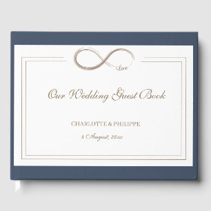 Infinity Symbol White Navy Blue Elegant Wedding Guest Book