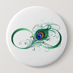 Infinity Symbol with Peacock Feather 10 Cm Round Badge