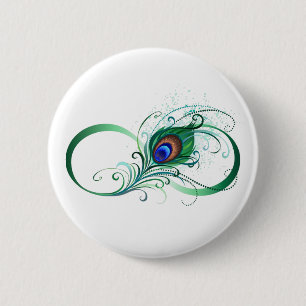 Infinity Symbol with Peacock Feather 6 Cm Round Badge