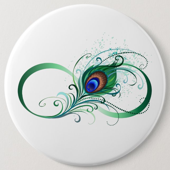 Infinity Symbol with Peacock Feather 6 Cm Round Badge (Front)