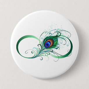 Infinity Symbol with Peacock Feather 7.5 Cm Round Badge