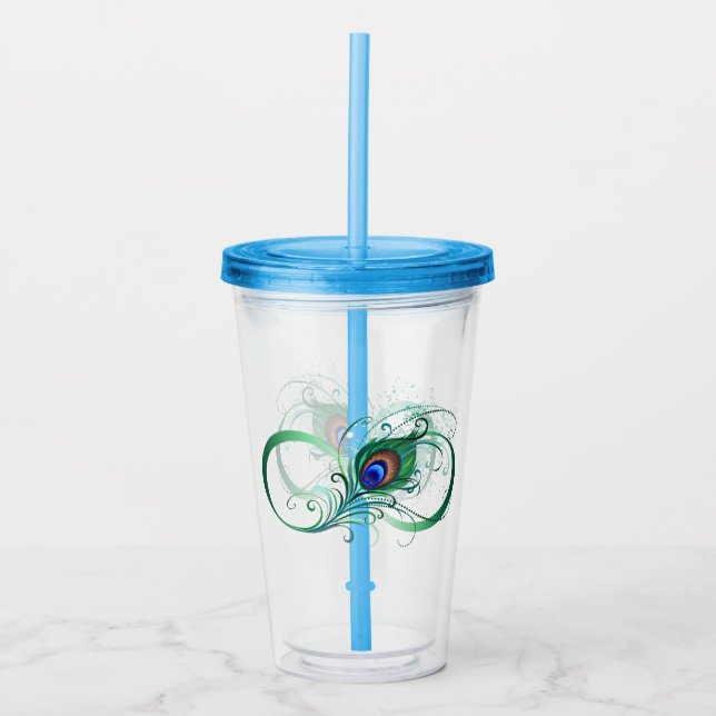 Infinity Symbol with Peacock Feather Acrylic Tumbler (Front)