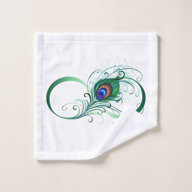 Infinity Symbol with Peacock Feather Bath Towel Set (Wash Cloth)