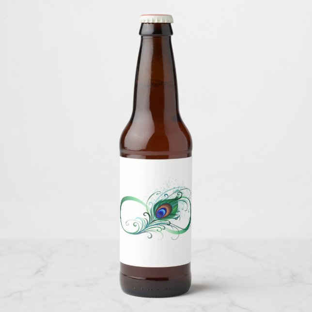 Infinity Symbol with Peacock Feather Beer Bottle Label (Front)