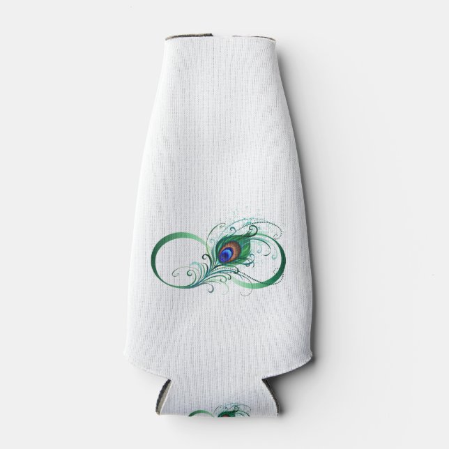 Infinity Symbol with Peacock Feather Bottle Cooler (Front)