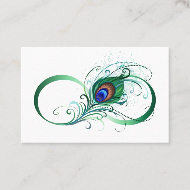 Infinity Symbol with Peacock Feather Business Card (Front)