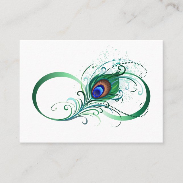 Infinity Symbol with Peacock Feather Calling Card (Front)