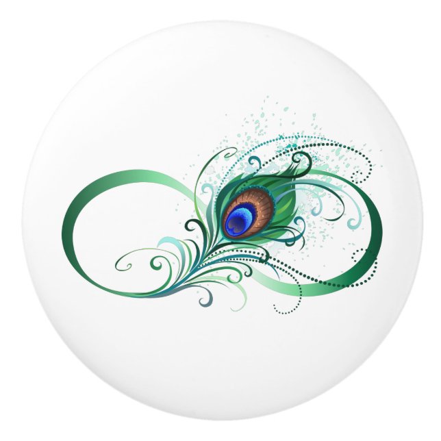 Infinity Symbol with Peacock Feather Ceramic Knob (Front)