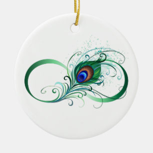 Infinity Symbol with Peacock Feather Ceramic Ornament