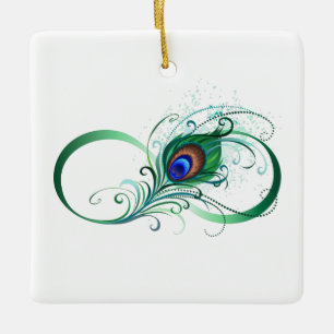 Infinity Symbol with Peacock Feather Ceramic Ornament
