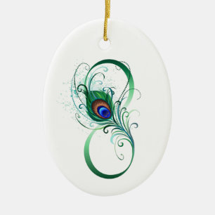 Infinity Symbol with Peacock Feather Ceramic Ornament