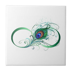 Infinity Symbol with Peacock Feather Ceramic Tile