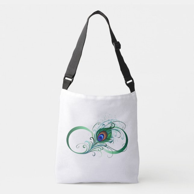 Infinity Symbol with Peacock Feather Crossbody Bag (Front)