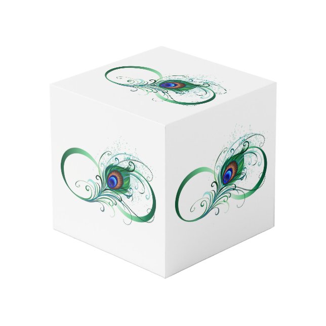 Infinity Symbol with Peacock Feather Cube (Front Angled)