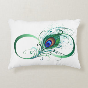 Infinity Symbol with Peacock Feather Decorative Cushion