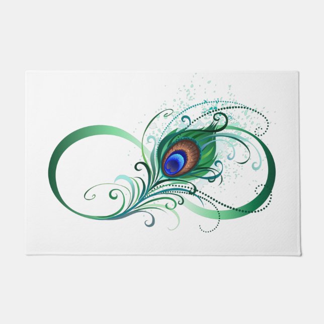 Infinity Symbol with Peacock Feather Doormat (Front)