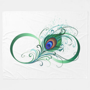 Infinity Symbol with Peacock Feather Fleece Blanket