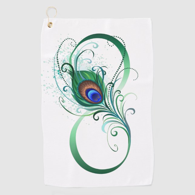 Infinity Symbol with Peacock Feather Golf Towel (Front)